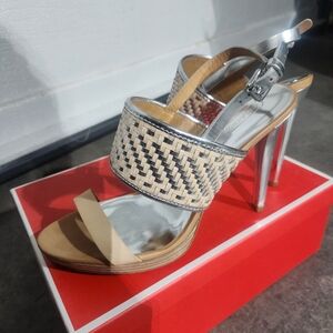 Coach Silver and Tan Woven Heels